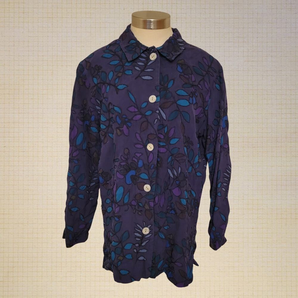 90s Boho Chic embroidered silk button-down blouse 2X by Chicos Design